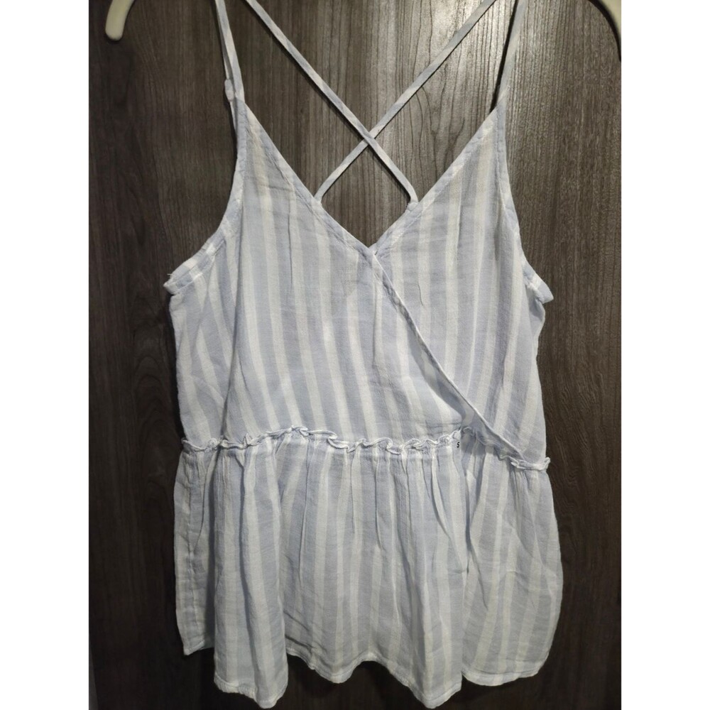 NWT American Eagle Striped Cross-Front Peplum Cami Top S Coquette Cottagecore
